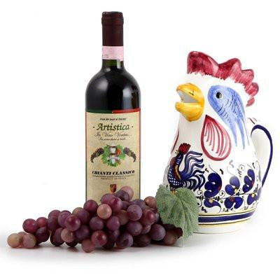 ORVIETO BLUE ROOSTER: Rooster of Fortune Pitcher (1 Liter 34 Oz 1 Qt)