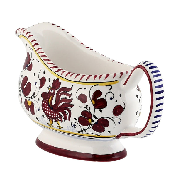 ORVIETO RED ROOSTER: Deruta Sauce boat
