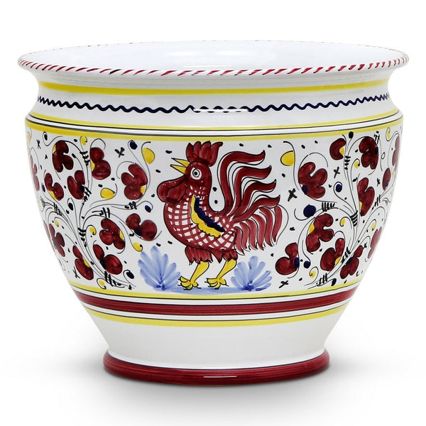 ORVIETO RED ROOSTER: Luxury Cachepot Planter Large