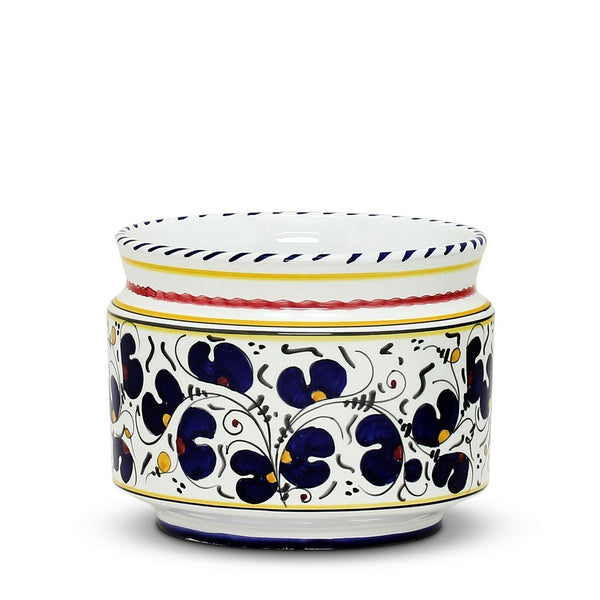 ORVIETO BLUE ROOSTER: Cylindrical Cover Pot - Cachepot Planter (Small)