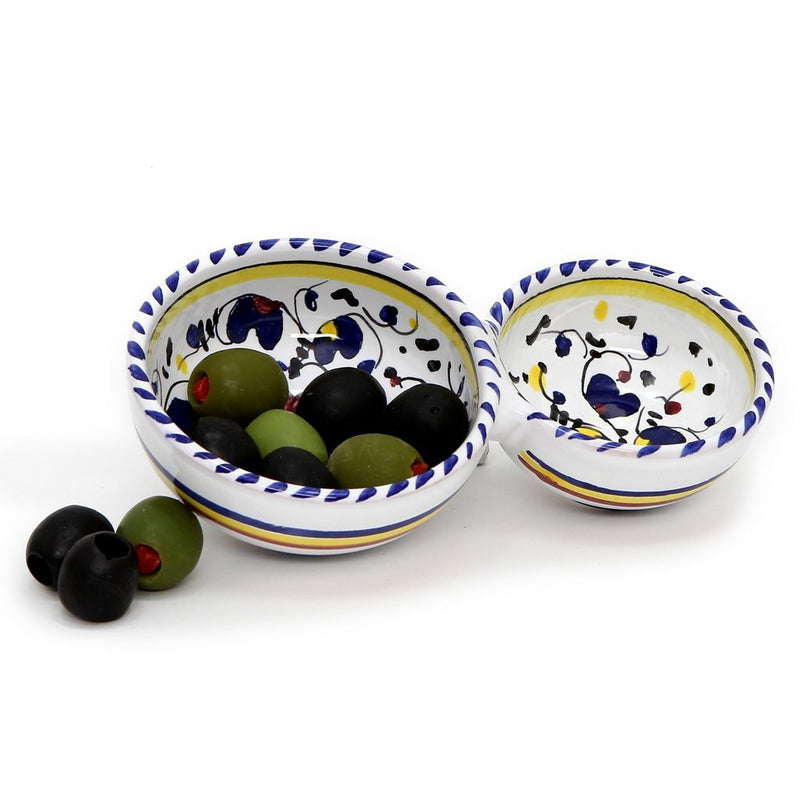 ORVIETO BLUE ROOSTER: Olive Dish Bowl - Relish and Condiments divided bowl