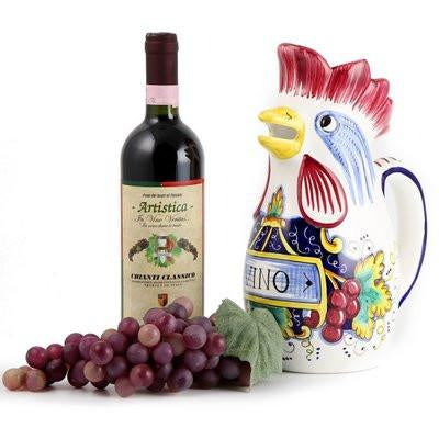 IN VINO VERITAS: Traditional Italian Rooster of Fortune Wine Pitcher (1.5 Liter 50 Oz)