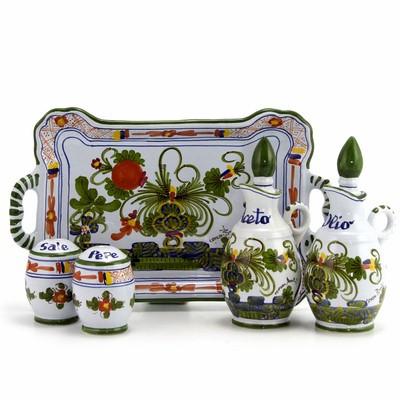 FAENZA-CARNATION: Oil and Vinegar Salt and Pepper menage