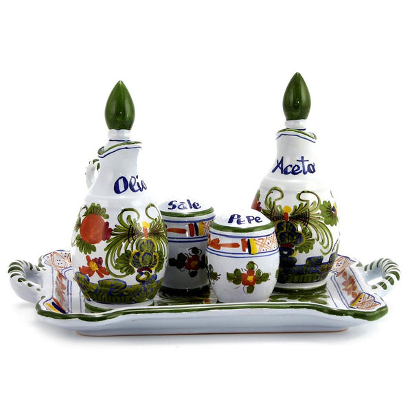 FAENZA-CARNATION: Oil and Vinegar Salt and Pepper menage