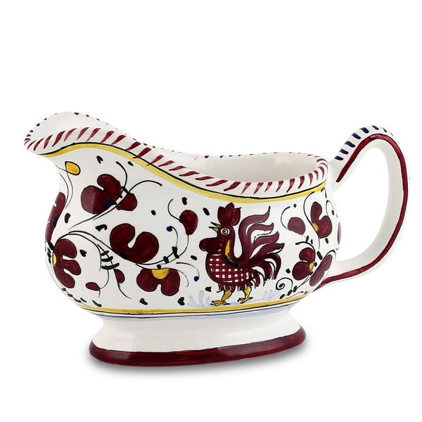 ORVIETO RED ROOSTER: Deruta Sauce boat