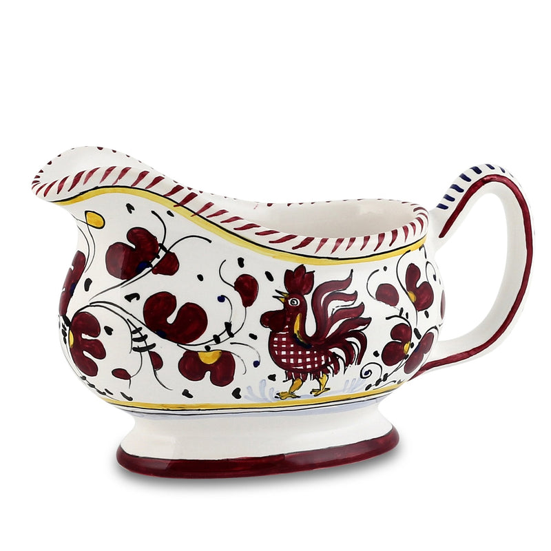 ORVIETO RED ROOSTER: Deruta Sauce boat