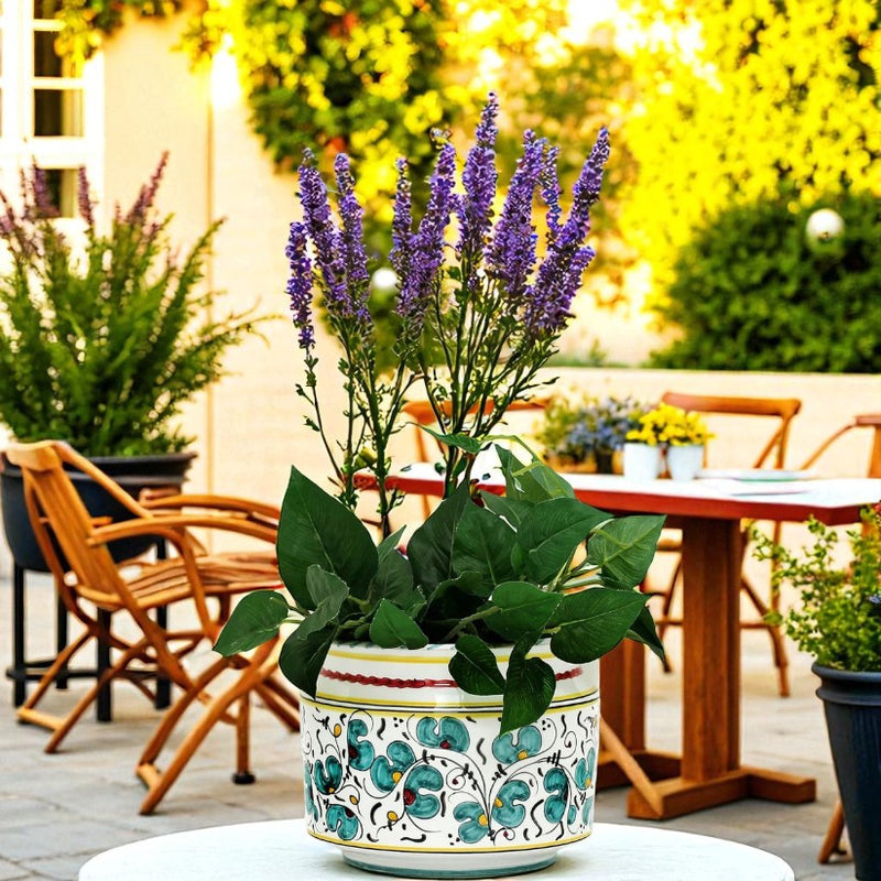 rooster planter pot ORVIETO Green ROOSTER: Cylindrical Cover Pot