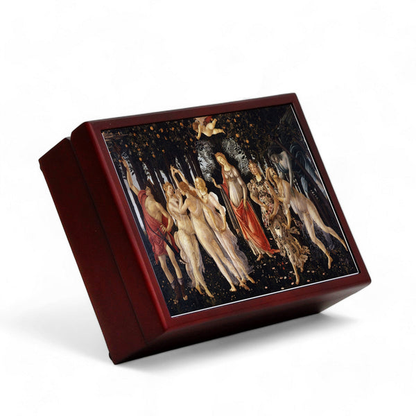 WOOD BOXES COLLECTION: Lined large wood box with printed tile - Opera "Primavera" by Sandro Botticelli
