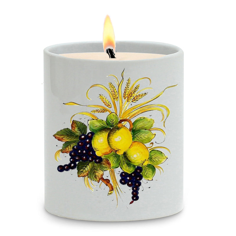 SUBLIMART: Italian Style Ceramic Candle with Lemon and Grape Harvest Design
