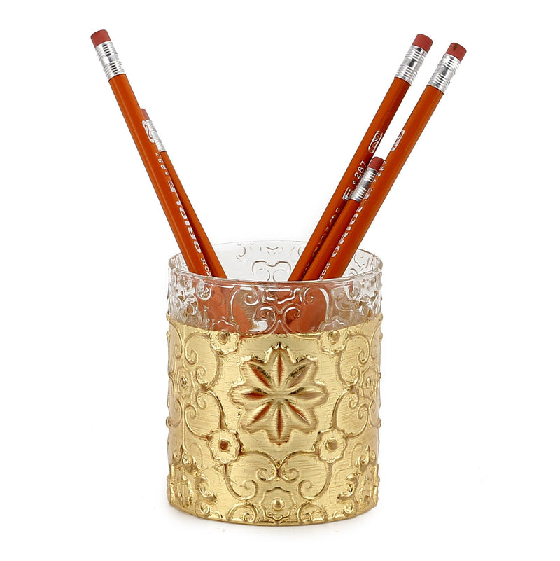 CRYSTAL CANDLES: Bass relief Design with Gold Leaf finish ~ (10 Oz)