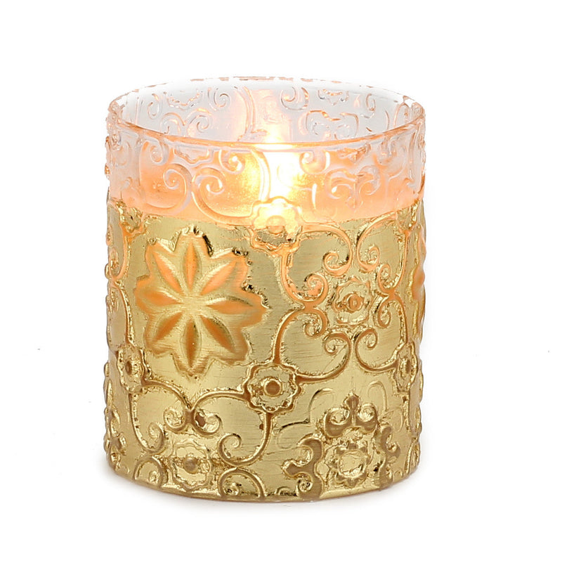 CRYSTAL CANDLES: Bass relief Design with Gold Leaf finish ~ (10 Oz)