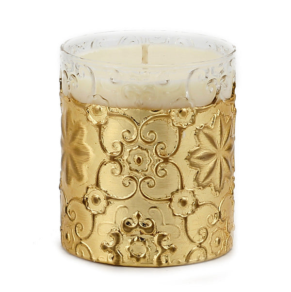 CRYSTAL CANDLES: Bass relief Design with Gold Leaf finish ~ (10 Oz)