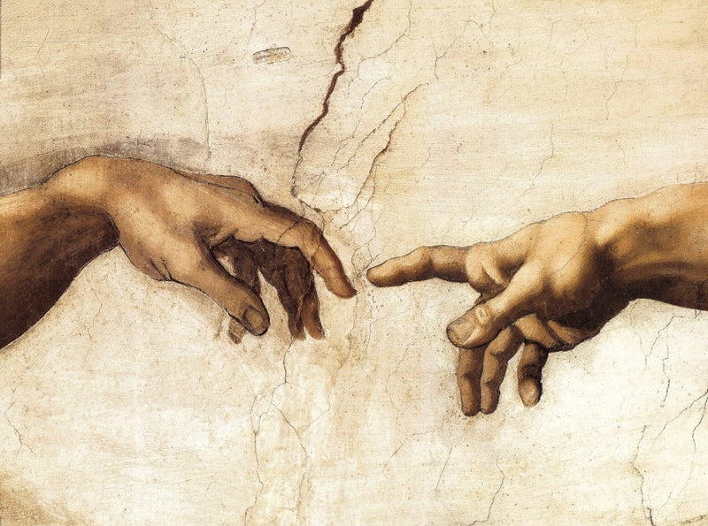 WOOD BOXES COLLECTION: Lined large wood box with printed tile - Opera "Detail of The Creation of Adam" by Michelangelo Buonarroti