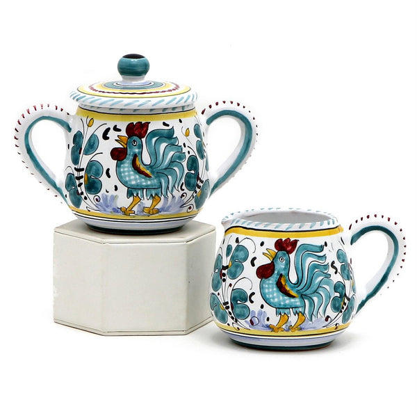 ORVIETO GREEN ROOSTER: Sugar and Creamer