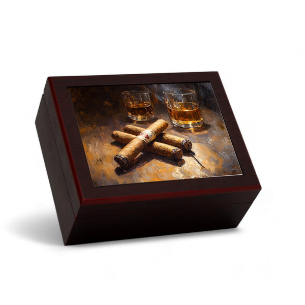CIGAR HUMIDOR BOX: Luxury Mahogany Satin Finish fully lined in Cedar Wood - The Perfect Pair