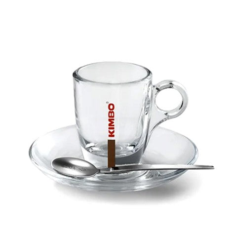 KIMBO Logo Glass Espresso Cup and Saucer