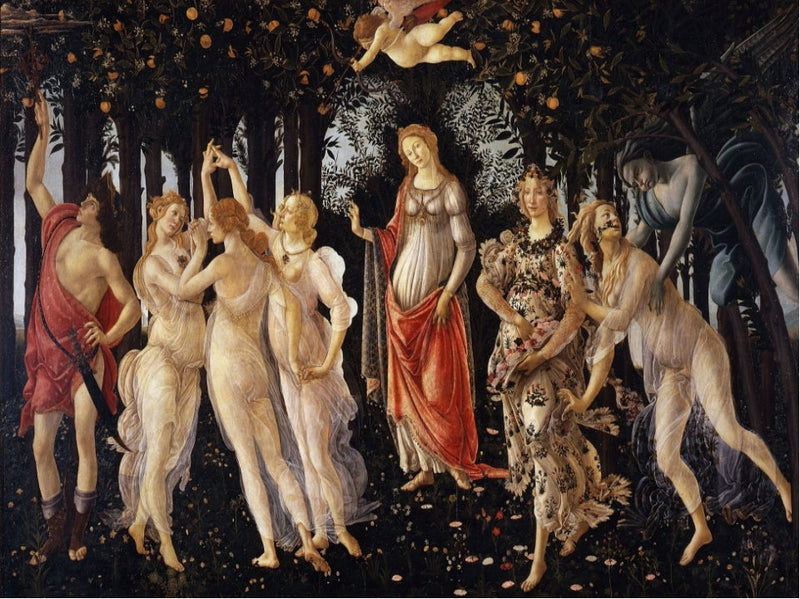 WOOD BOXES COLLECTION: Lined large wood box with printed tile - Opera "Primavera" by Sandro Botticelli