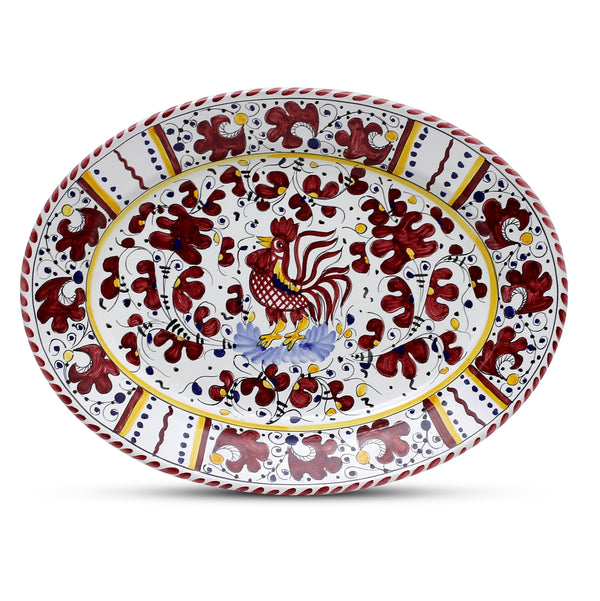 ORVIETO RED ROOSTER: Serving Set Charger + Salad Pasta Bowl + Oval Platter