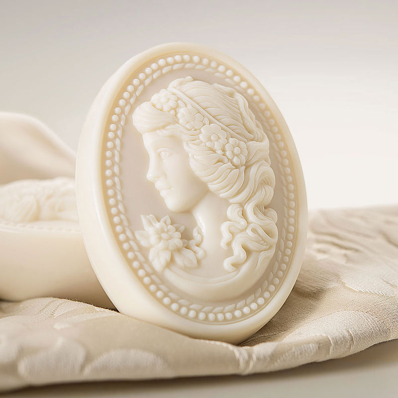 Floral Soap cameo carved with woman