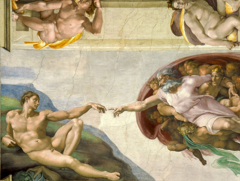 WOOD BOXES COLLECTION: Lined large wood box with printed tile - Opera "The Creation of Adam" by Michelangelo Buonarroti