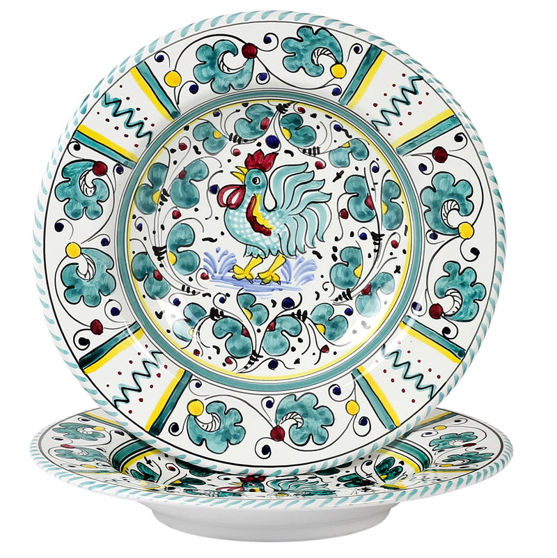 ORVIETO GREEN ROOSTER: Rim Pasta Soup Plate