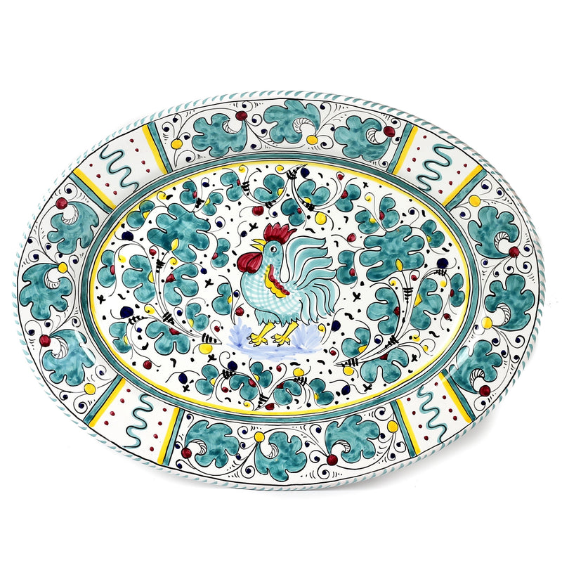 ORVIETO GREEN ROOSTER: Large Oval Platter