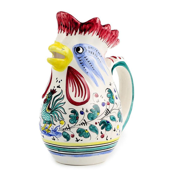 ORVIETO GREEN ROOSTER: Rooster of Fortune pitcher (1 Liter 34 Oz 1 Qt)