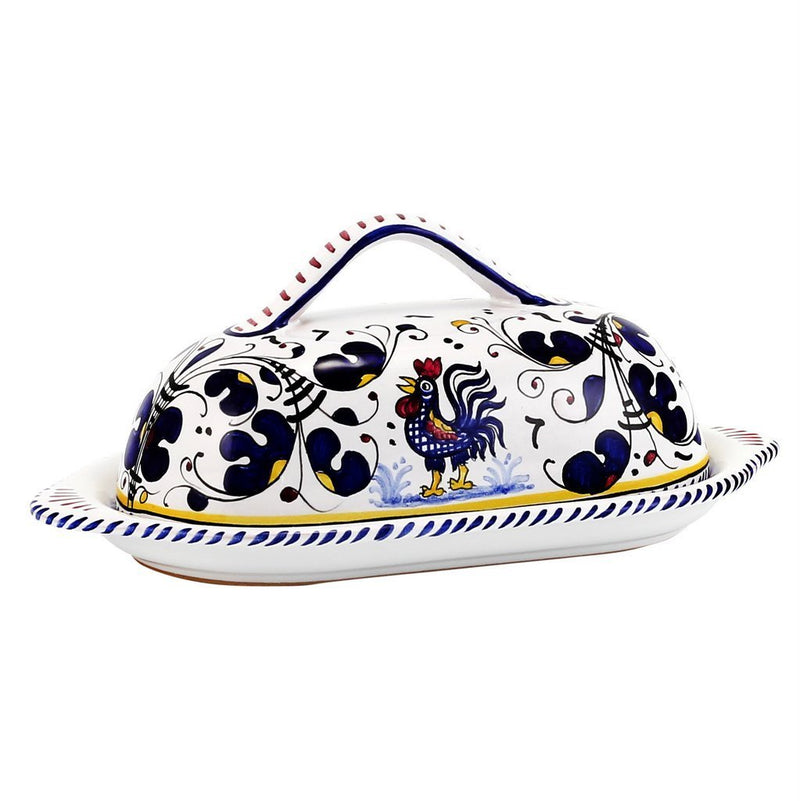 ORVIETO BLUE ROOSTER: Butter Dish with Cover