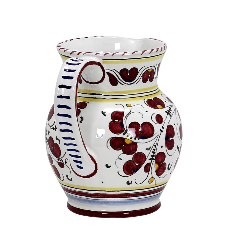 ORVIETO RED ROOSTER: Traditional Deruta Pitcher (1.25 Liters/40 Oz/5 Cups)