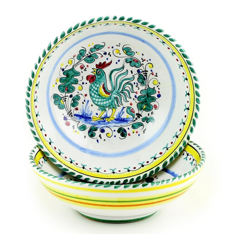 ORVIETO GREEN ROOSTER: Round Traditional Pasta Soup Cereal Bowl