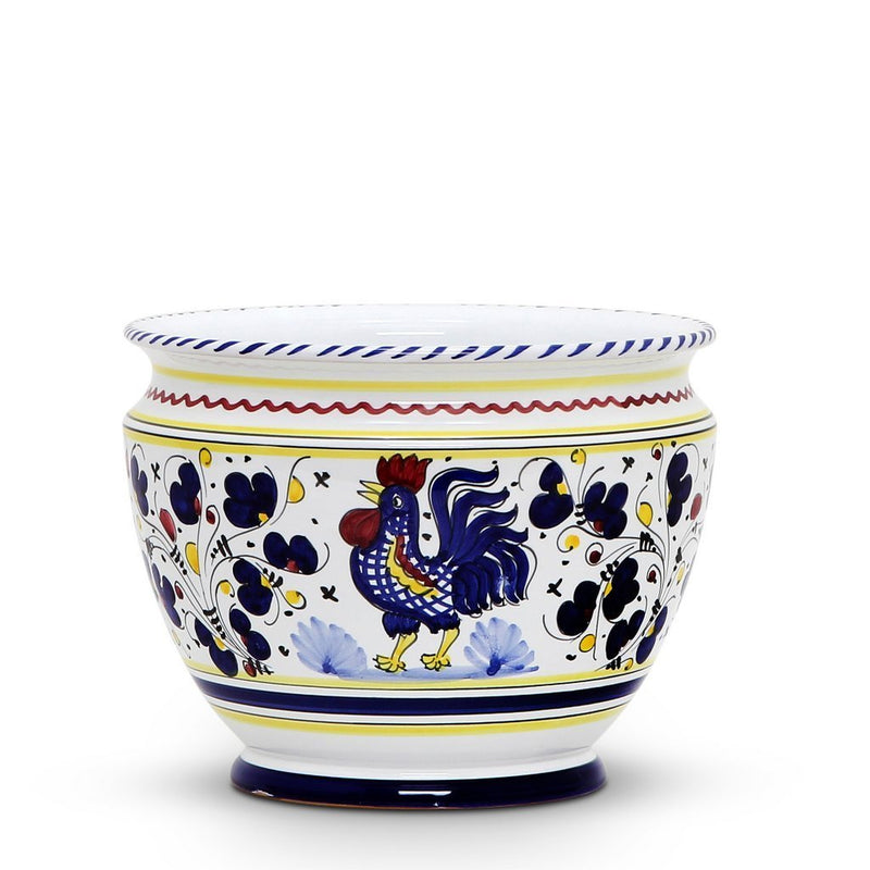 ORVIETO BLUE ROOSTER: Luxury Cachepot Planter Small