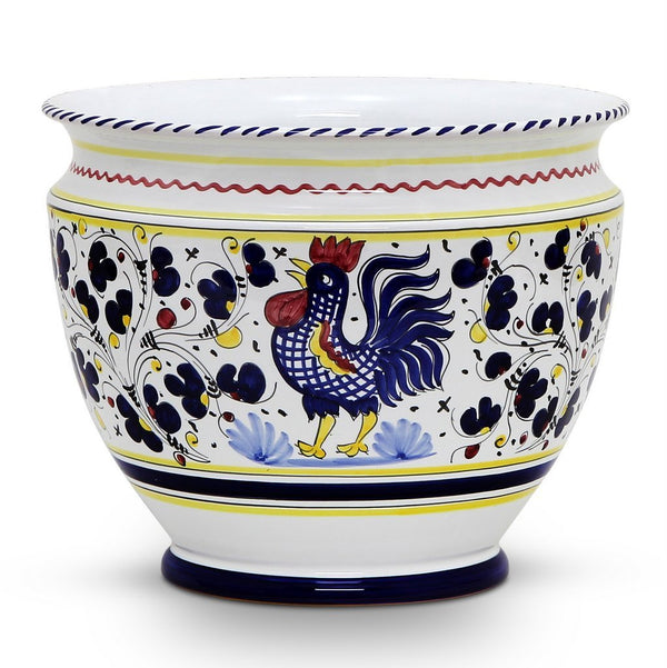 ORVIETO BLUE ROOSTER: Luxury Cachepot Planter Large