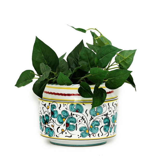 ORVIETO GREEN ROOSTER: Cylindrical Cover Pot - Cachepot Planter (Small)