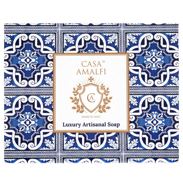 Casa Amalfi Blue Maiolica Gift Box: 3 Soaps + Ceramic Soap Dish