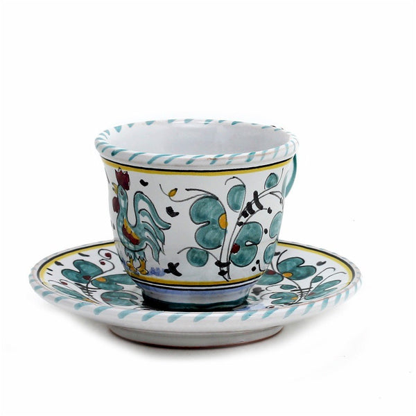 ORVIETO GREEN ROOSTER: Espresso cup and Saucer