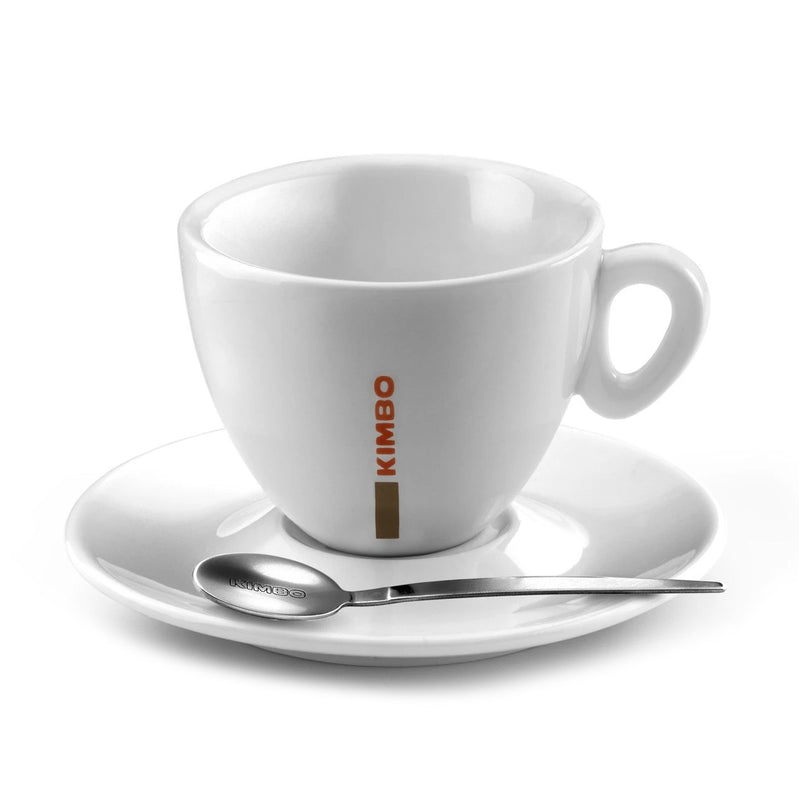 KIMBO Logo White Ceramic Cappuccino Large Cup and Saucer