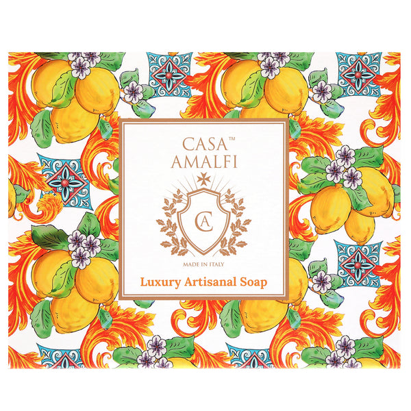 Casa Amalfi Lemon Maiolica Gift Box: 3 Soaps + Ceramic Soap Dish