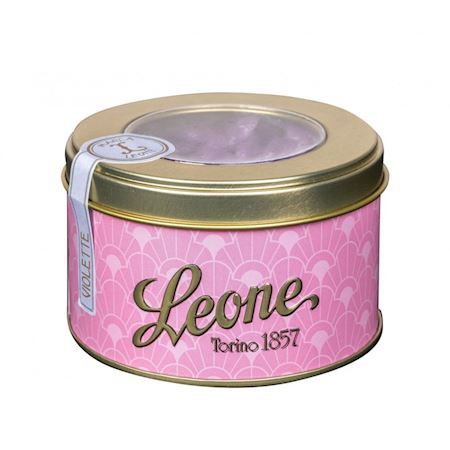 Leone Violet Candy Drops in Round Tin 150 gr