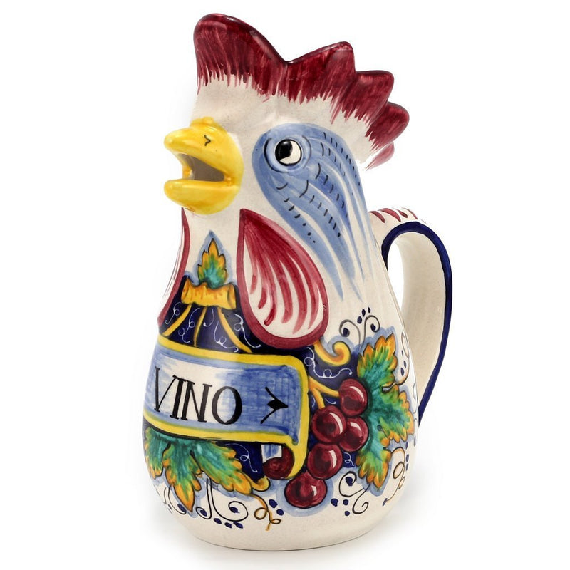 IN VINO VERITAS: Traditional Italian Rooster of Fortune Wine Pitcher (1.5 Liter 50 Oz)